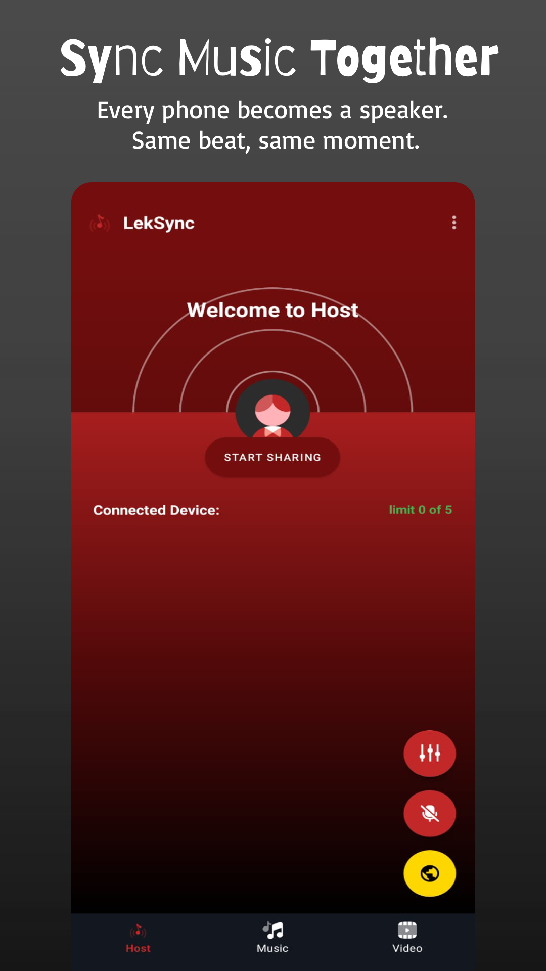 LekSync HOST screen